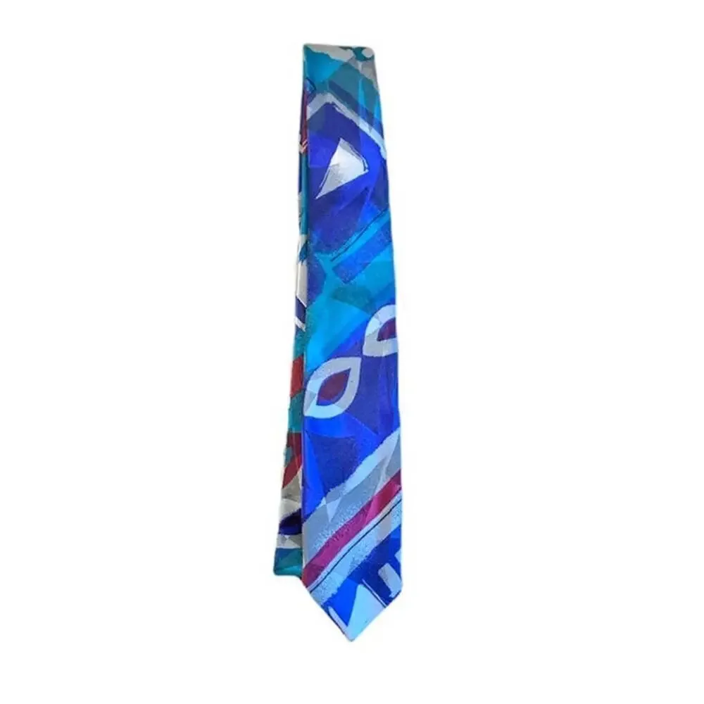 City Streets Men's 56 Inch Vintage Narrow Tie Blue Multicolor Retro 90s - Picture 1 of 3